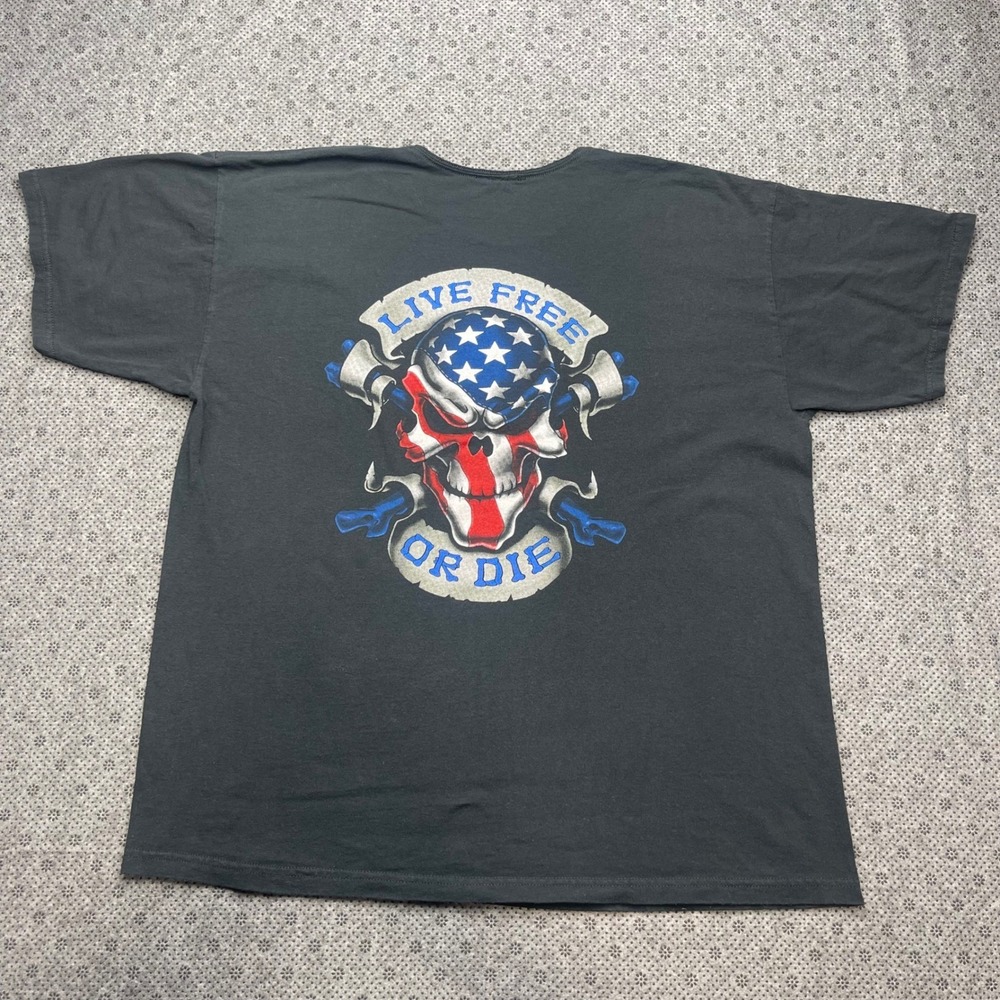 Vintage Lethal Threat Motorgear Live Free‎ Or Die Skull T-Shirt Mens XL USA Made